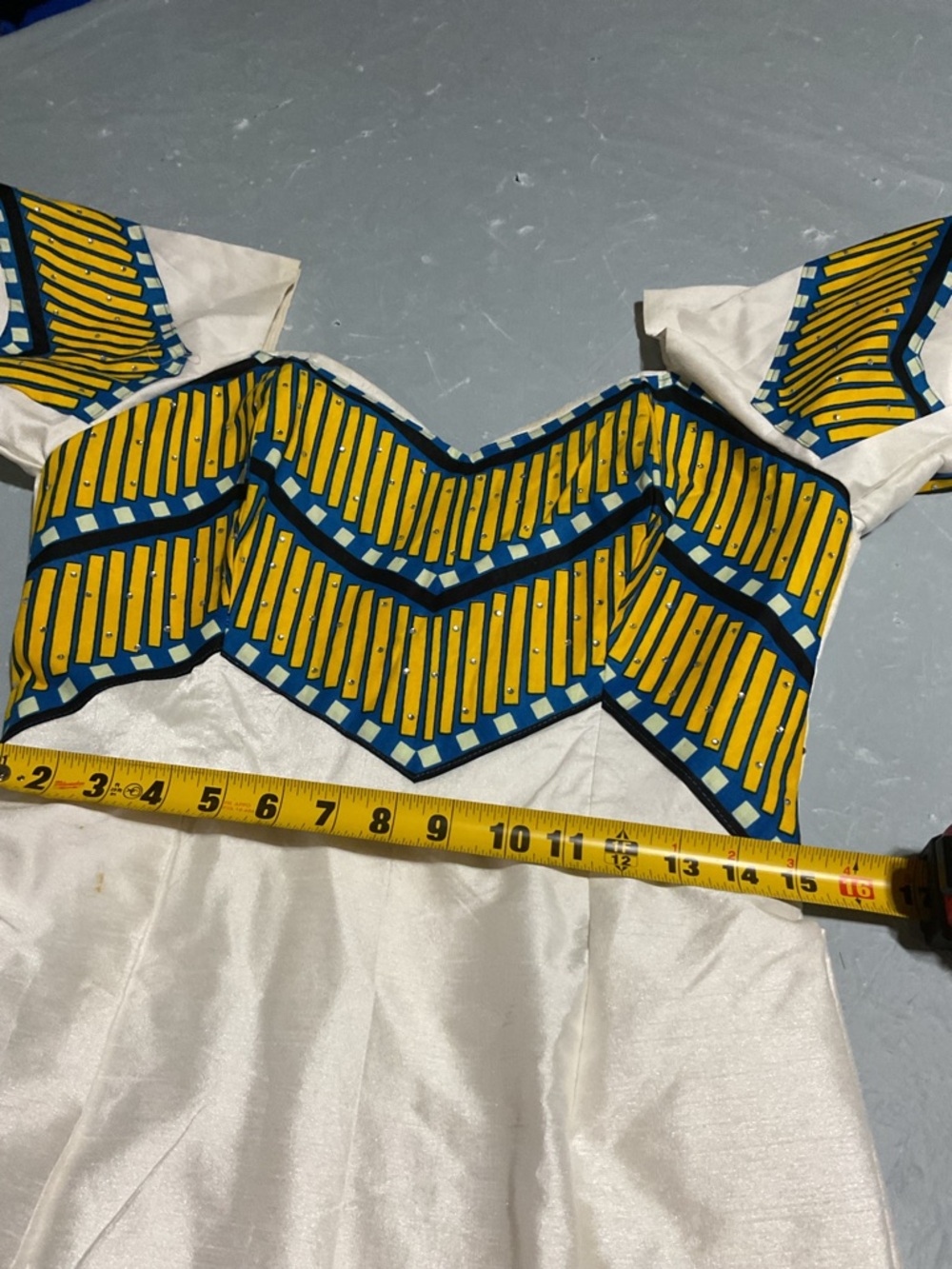 White Maxi Dress with Yellow & Navy Chevron Accents - Picture 6 of 9